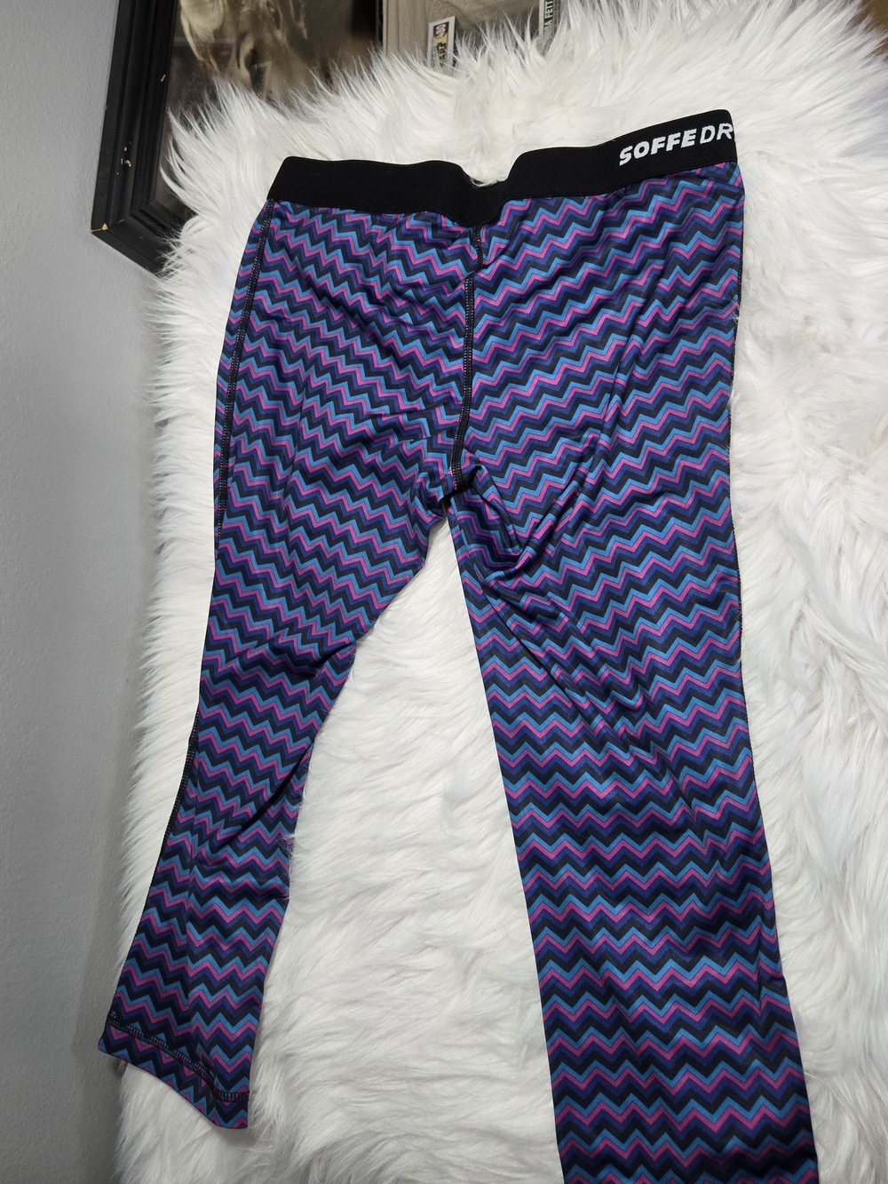 Soffe Womens Chevron Stretch Athletic Pants in Purple & Black Waistband